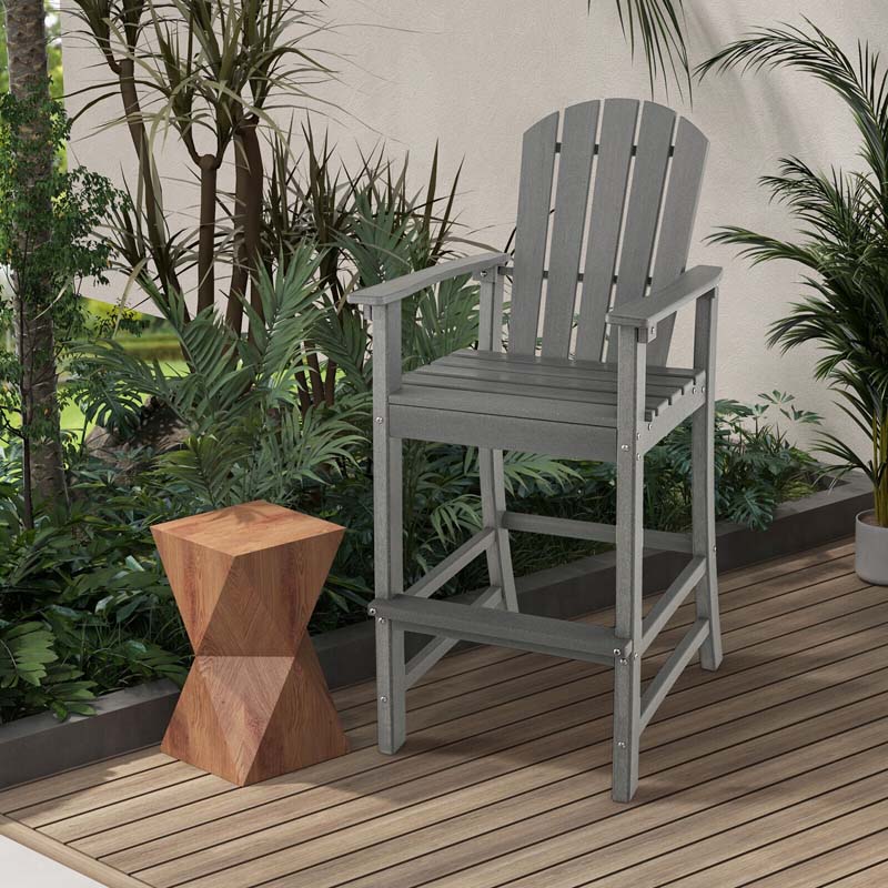 30" Tall Adirondack Bar Chairs, All-Weather HDPE Outdoor Bar Height Stools with Backrest, Armrests & Footrest for Backyard, Poolside
