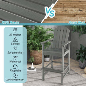 30" Tall Adirondack Bar Chairs, All-Weather HDPE Outdoor Bar Height Stools with Backrest, Armrests & Footrest for Backyard, Poolside