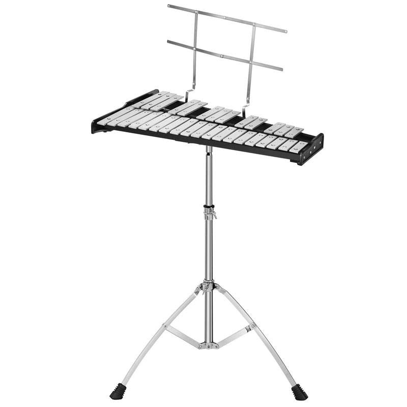 32 Note Professional Glockenspiel Bell Kit, Percussion Xylophone w/ Adjustable Stand, 8" Practice Pad, Mallets, Drumsticks & Bag for Student Beginner