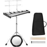 32 Note Professional Glockenspiel Bell Kit, Percussion Xylophone w/ Adjustable Stand, 8" Practice Pad, Mallets, Drumsticks & Bag for Student Beginner