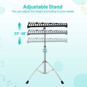 32 Note Professional Glockenspiel Bell Kit, Percussion Xylophone w/ Adjustable Stand, 8" Practice Pad, Mallets, Drumsticks & Bag for Student Beginner