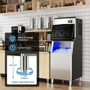 353LBS/24H Split Commercial Ice Maker Machine with 198LBS Storage Bin & Auto Self-Cleaning, Industrial Ice Maker with SECOP Compressor