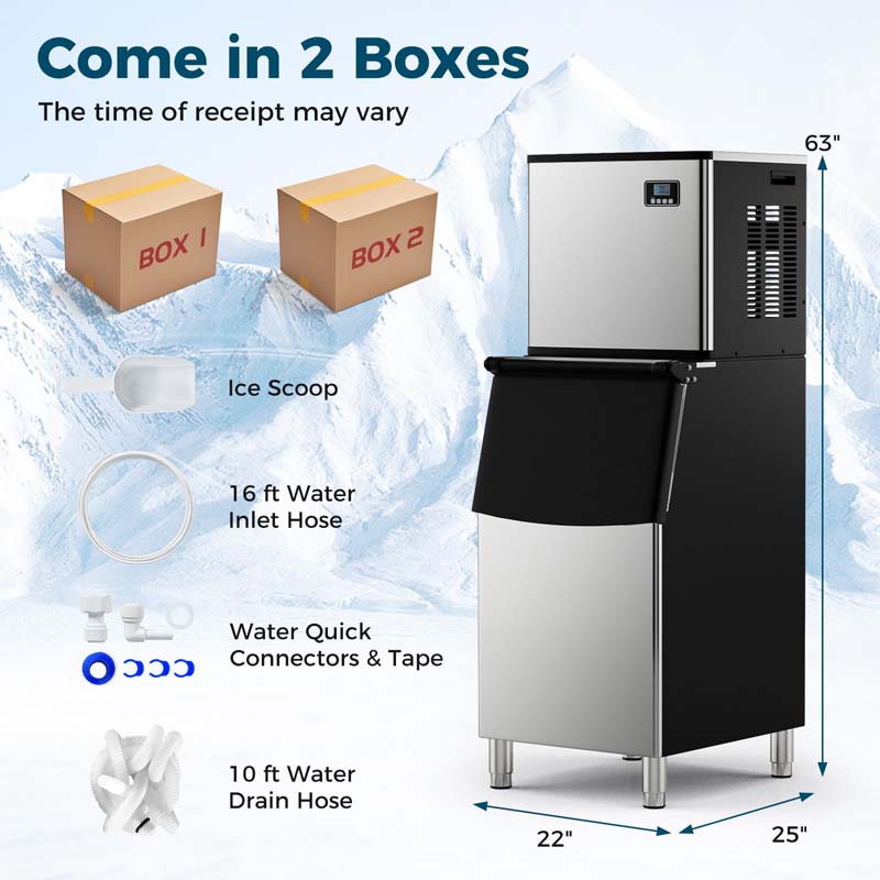353LBS/24H Split Commercial Ice Maker Machine with 198LBS Storage Bin & Auto Self-Cleaning, Industrial Ice Maker with SECOP Compressor