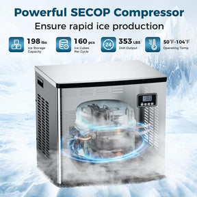 353LBS/24H Split Commercial Ice Maker Machine with 198LBS Storage Bin & Auto Self-Cleaning, Industrial Ice Maker with SECOP Compressor