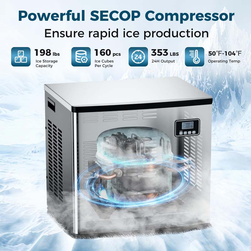 353LBS/24H Split Commercial Ice Maker Machine with 198LBS Storage Bin & Auto Self-Cleaning, Industrial Ice Maker with SECOP Compressor