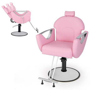 Reclining Barber Chair, 360° Swivel Salon Chair with Heavy Duty Hydraulic Pump, Adjustable Height & Headrest for Hair Styling, Makeup, Tattoo