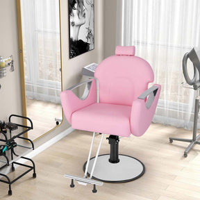 Reclining Barber Chair, 360° Swivel Salon Chair with Heavy Duty Hydraulic Pump, Adjustable Height & Headrest for Hair Styling, Makeup, Tattoo