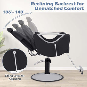 Reclining Barber Chair, 360° Swivel Salon Chair with Heavy Duty Hydraulic Pump, Adjustable Height & Headrest for Hair Styling, Makeup, Tattoo