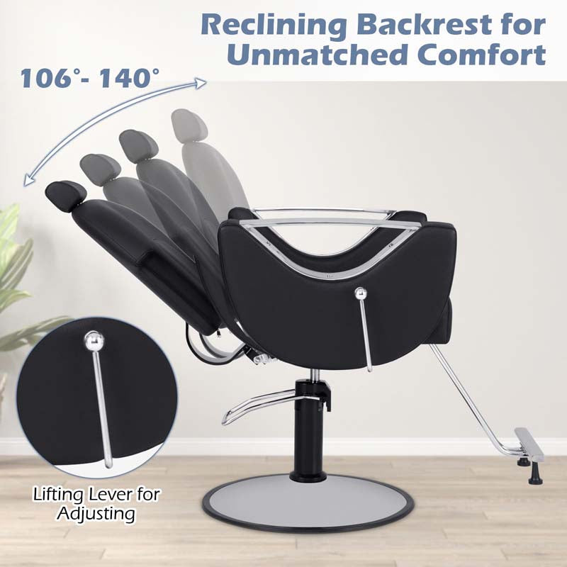 Reclining Barber Chair, 360° Swivel Salon Chair with Heavy Duty Hydraulic Pump, Adjustable Height & Headrest for Hair Styling, Makeup, Tattoo