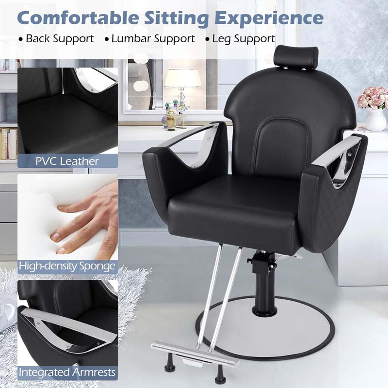 Reclining Barber Chair, 360° Swivel Salon Chair with Heavy Duty Hydraulic Pump, Adjustable Height & Headrest for Hair Styling, Makeup, Tattoo