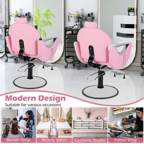 Reclining Barber Chair, 360° Swivel Salon Chair with Heavy Duty Hydraulic Pump, Adjustable Height & Headrest for Hair Styling, Makeup, Tattoo