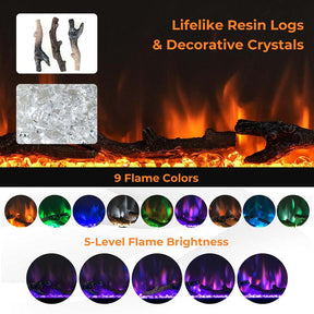 36"/42"/50" Wide Electric Fireplace Recessed/Wall Mounted/Freestanding, 750W/1500W Linear Fireplace Heater Insert with 9 Flame Color