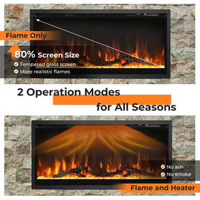 36"/42"/50" Wide Electric Fireplace Recessed/Wall Mounted/Freestanding, 750W/1500W Linear Fireplace Heater Insert with 9 Flame Color