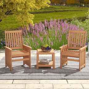 3Pcs Patio Conversation Furniture Set with 1.5" Umbrella Hole, Hardwood Table and Chairs Set for Porch Backyard Poolside