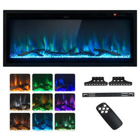 36"/42"/50" Wide Electric Fireplace Recessed/Wall Mounted/Freestanding, 750W/1500W Linear Fireplace Heater Insert with 9 Flame Color