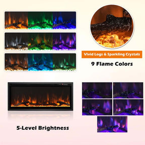 36"/42"/50" Wide Electric Fireplace Recessed/Wall Mounted/Freestanding, 750W/1500W Linear Fireplace Heater Insert with 9 Flame Color