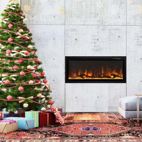 36"/42"/50" Wide Electric Fireplace Recessed/Wall Mounted/Freestanding, 750W/1500W Linear Fireplace Heater Insert with 9 Flame Color