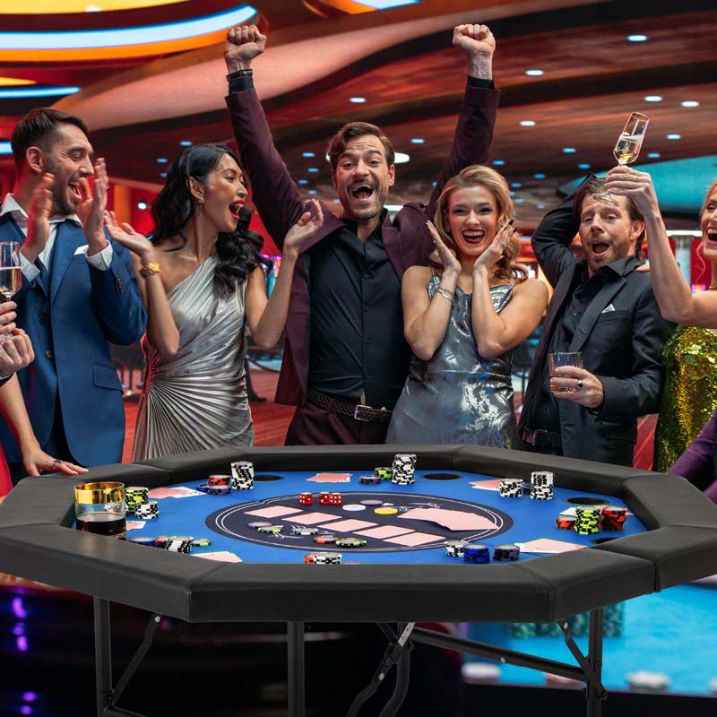 48" Foldable 8-Player Poker Table with Padded Rails, 8 Cup Holders, Casino-Grade Felt Surface for Texas Holdem, Blackjack & Card Board Game