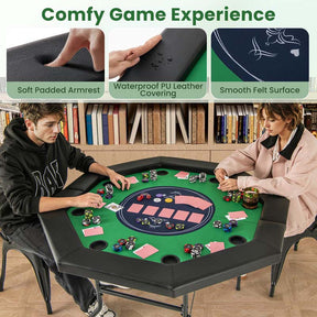 48" Foldable 8-Player Poker Table with Padded Rails, 8 Cup Holders, Casino-Grade Felt Surface for Texas Holdem, Blackjack & Card Board Game