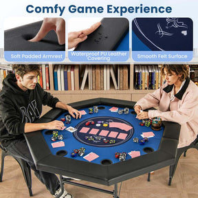 48" Foldable 8-Player Poker Table with Padded Rails, 8 Cup Holders, Casino-Grade Felt Surface for Texas Holdem, Blackjack & Card Board Game