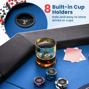 48" Foldable 8-Player Poker Table with Padded Rails, 8 Cup Holders, Casino-Grade Felt Surface for Texas Holdem, Blackjack & Card Board Game