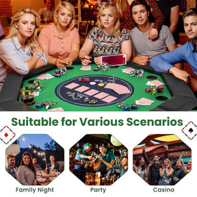 48" Foldable 8-Player Poker Table with Padded Rails, 8 Cup Holders, Casino-Grade Felt Surface for Texas Holdem, Blackjack & Card Board Game