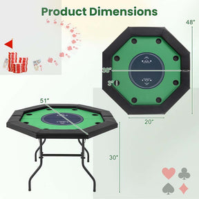48" Foldable 8-Player Poker Table with Padded Rails, 8 Cup Holders, Casino-Grade Felt Surface for Texas Holdem, Blackjack & Card Board Game