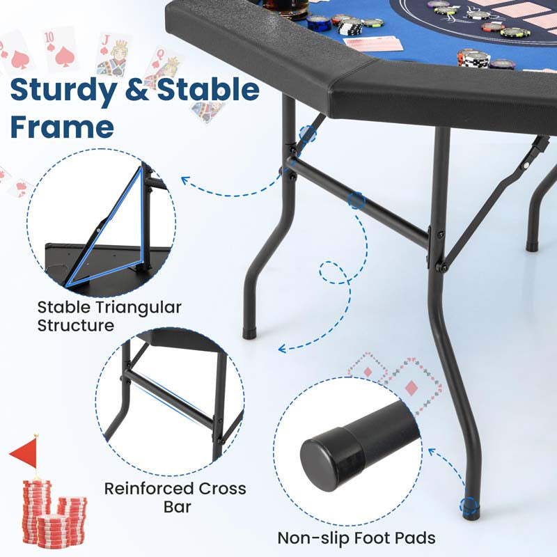 48" Foldable 8-Player Poker Table with Padded Rails, 8 Cup Holders, Casino-Grade Felt Surface for Texas Holdem, Blackjack & Card Board Game