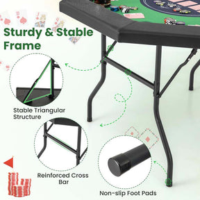 48" Foldable 8-Player Poker Table with Padded Rails, 8 Cup Holders, Casino-Grade Felt Surface for Texas Holdem, Blackjack & Card Board Game