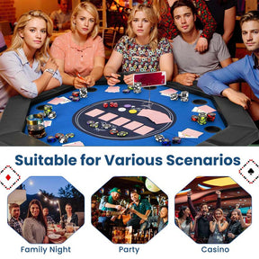 48" Foldable 8-Player Poker Table with Padded Rails, 8 Cup Holders, Casino-Grade Felt Surface for Texas Holdem, Blackjack & Card Board Game