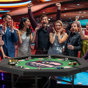 48" Foldable 8-Player Poker Table with Padded Rails, 8 Cup Holders, Casino-Grade Felt Surface for Texas Holdem, Blackjack & Card Board Game