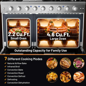48" Freestanding Dual Fuels Natural Gas Range with 7 Burners Cooktop & Double Convection Ovens, Storage Drawer