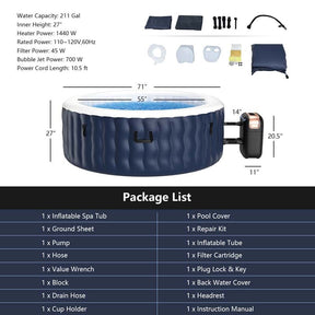 4-Person SaluSpa Inflatable Hot Tub Spa with 108 Massage Bubble Jets, Air Pump, Filter Cartridge & Cover, Portable Outdoor Blow Up Spa