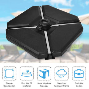 4Pcs 195lbs Patio Cantilever Offset Umbrella Base Weight Stand, Water Sand Filled Weight Outdoor Market Umbrella Base Plate w/Easy-Filling Spouts