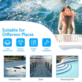 4-Step Folding Pontoon Boat Ladder with Pedal Handrail, Stainless Steel Telescoping Swimming Pool Deck Ladder for Yacht Marine