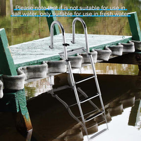 4-Step Folding Pontoon Boat Ladder with Pedal Handrail, Stainless Steel Telescoping Swimming Pool Deck Ladder for Yacht Marine