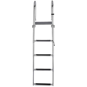 4-Step Folding Pontoon Boat Ladder with Pedal Handrail, Stainless Steel Telescoping Swimming Pool Deck Ladder for Yacht Marine