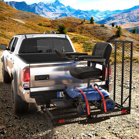 Folding Hitch Cargo Carrier with Ramp, 500 lbs Heavy Duty Mobility Scooter Wheelchair Carrier for Car SUV Truck with Stabilizer & 2 Tie-Down Straps