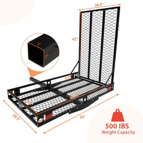 Folding Hitch Cargo Carrier with Ramp, 500 lbs Heavy Duty Mobility Scooter Wheelchair Carrier for Car SUV Truck with Stabilizer & 2 Tie-Down Straps