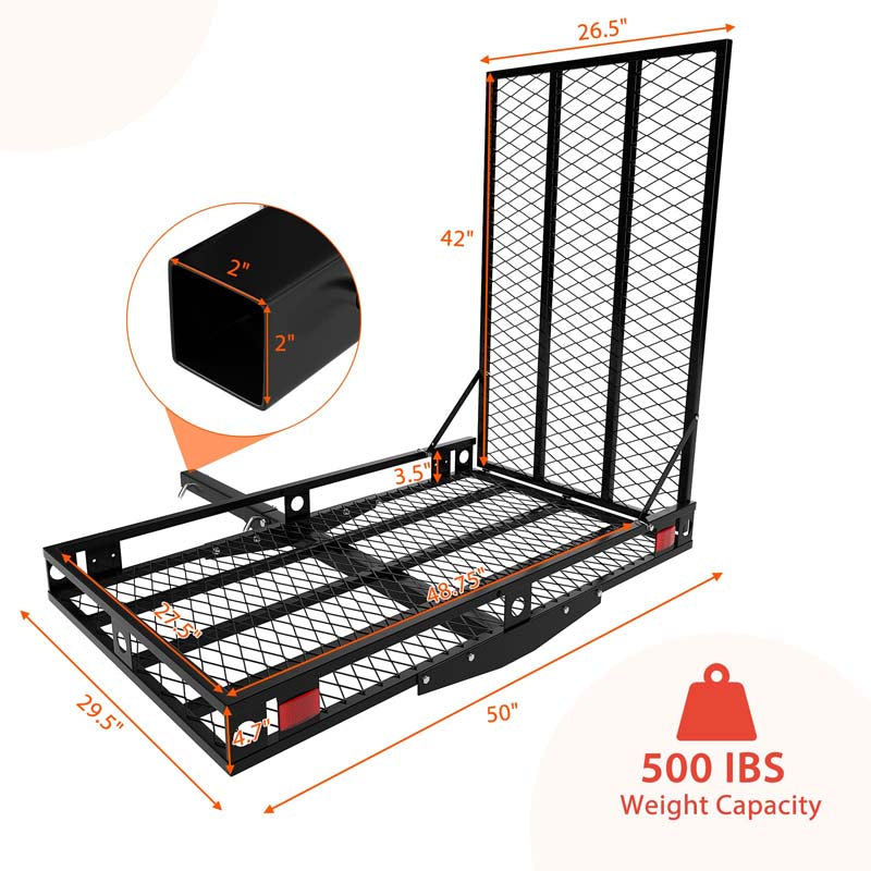 Folding Hitch Cargo Carrier with Ramp, 500 lbs Heavy Duty Mobility Scooter Wheelchair Carrier for Car SUV Truck with Stabilizer & 2 Tie-Down Straps