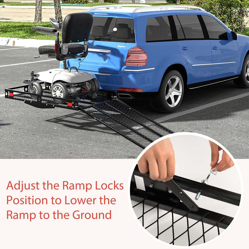 Folding Hitch Cargo Carrier with Ramp, 500 lbs Heavy Duty Mobility Scooter Wheelchair Carrier for Car SUV Truck with Stabilizer & 2 Tie-Down Straps