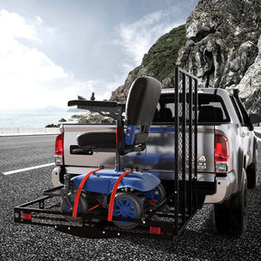 Folding Hitch Cargo Carrier with Ramp, 500 lbs Heavy Duty Mobility Scooter Wheelchair Carrier for Car SUV Truck with Stabilizer & 2 Tie-Down Straps