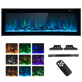 36"/42"/50" Wide Electric Fireplace Recessed/Wall Mounted/Freestanding, 750W/1500W Linear Fireplace Heater Insert with 9 Flame Color