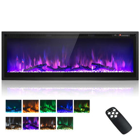 36"/42"/50" Wide Electric Fireplace Recessed/Wall Mounted/Freestanding, 750W/1500W Linear Fireplace Heater Insert with 9 Flame Color