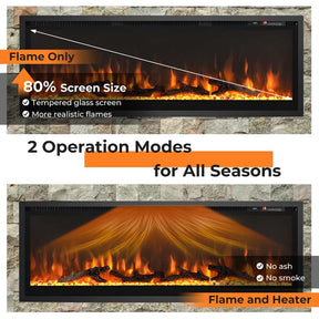 36"/42"/50" Wide Electric Fireplace Recessed/Wall Mounted/Freestanding, 750W/1500W Linear Fireplace Heater Insert with 9 Flame Color