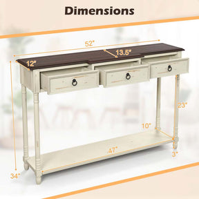 52" Farmhouse Entryway Console Table w/3 Drawers, Open Storage Shelf, Long Narrow Sofa Table Cottage Foyer Table for Hallway