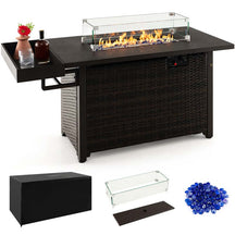52" 50,000 BTU Outdoor Wicker Gas Fire Pit Propane Fire Table with Waterproof Cover, Wind Guard & Extended Storage Shelf for Patio Backyard
