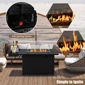 52" 50,000 BTU Outdoor Wicker Gas Fire Pit Propane Fire Table with Waterproof Cover, Wind Guard & Extended Storage Shelf for Patio Backyard