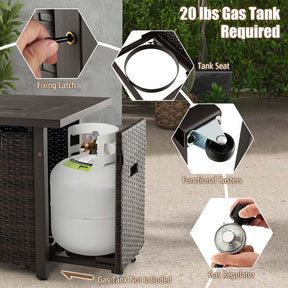 52" 50,000 BTU Outdoor Wicker Gas Fire Pit Propane Fire Table with Waterproof Cover, Wind Guard & Extended Storage Shelf for Patio Backyard