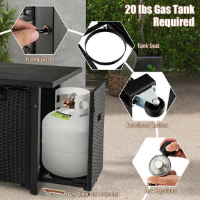 52" 50,000 BTU Outdoor Wicker Gas Fire Pit Propane Fire Table with Waterproof Cover, Wind Guard & Extended Storage Shelf for Patio Backyard